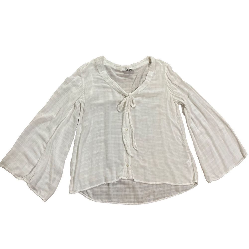 WAYF womens sheer white blouse bell sleeves size M